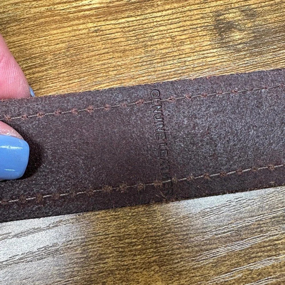 American Eagle Mens Brown Genuine Leather Belt Contrast Stitch Metal Buckle